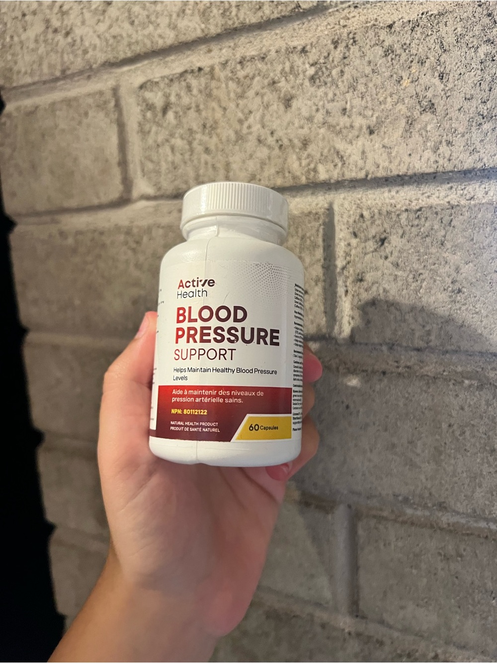 Active Health Blood Pressure Support Supplement - White Bottle with Red Accents